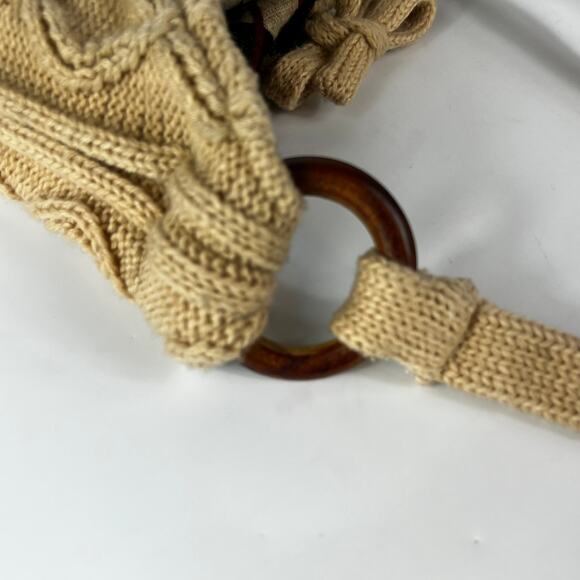 Reversible Sweater Purse Satchel Plaid Knit Wood Winter Cozy Fall Accessory Bag - Picture 5 of 10